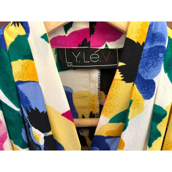 Y.Lev Womens Floral Silk Blazer Jacket Blouse Sz 10 Bright Colors Spring Summer - Picture 3 of 5